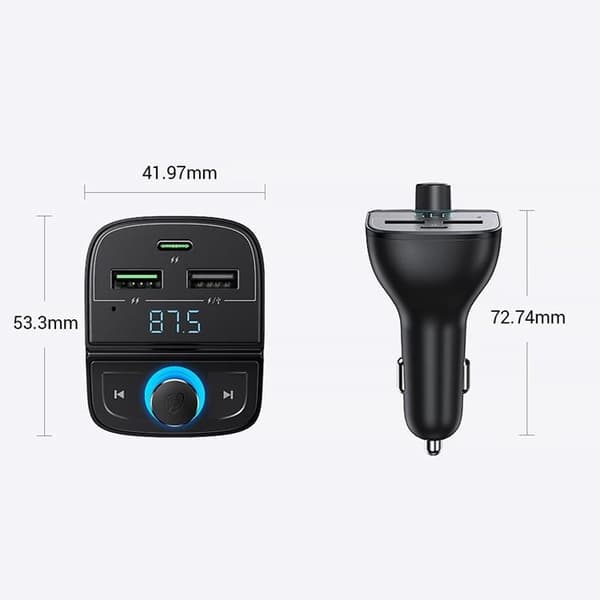 Ugreen FM-Sändare Bluetooth 5.0 Billaddare MP3 3x USB TF micro SD 4,8 A svart