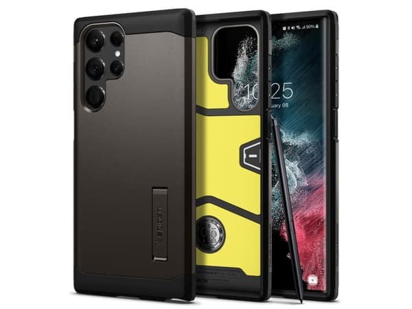 Spigen Tough Armor, Omslag, Samsung, Galaxy S22 Ultra 5G, 17,3 cm (6.8"), Svart, Metallisk