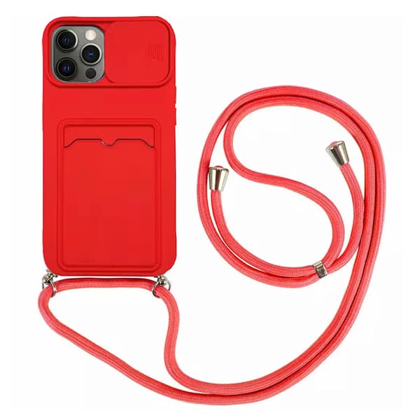 iPhone 12 Pro Max - Smidigt Skyddande Skal med Korthållare Röd