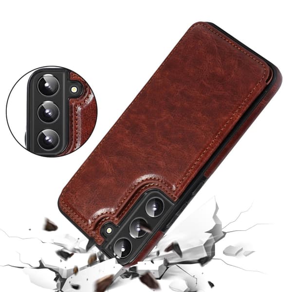 Samsung Galaxy S22 Plus - Elegant Praktiskt Skal med Korthållare Brun