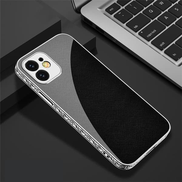 iPhone 13 Pro Max luksus glascover guld & sølv barok elegant sort