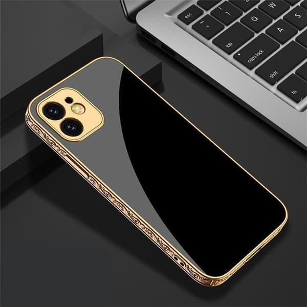 iPhone 13 Pro Max luksus glascover guld & sølv barok elegant sort Gold