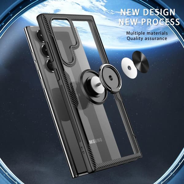 Samsung Galaxy S22 Ultra Hybrid Deksel Fingerring - Svart/Sølv