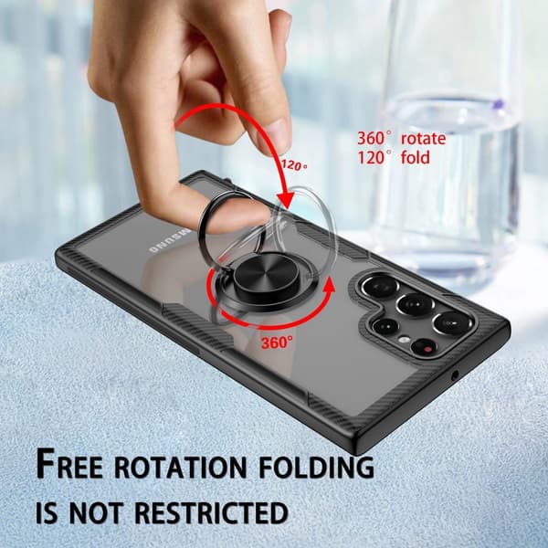 Samsung Galaxy S22 Ultra Hybrid Deksel Fingerring - Svart/Sølv