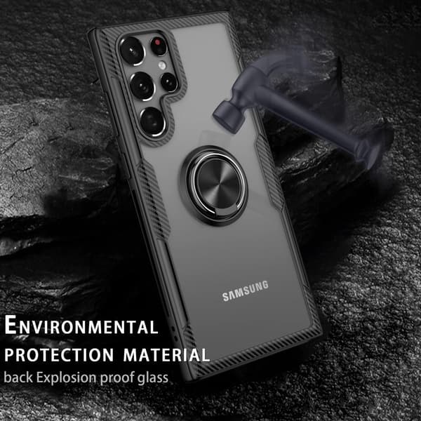 Samsung Galaxy S22 Ultra Hybrid Deksel Fingerring - Svart/Sølv