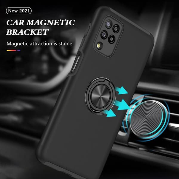 Samsung Galaxy A12 skal med Finger Ring och inbyggd plåt - Svart