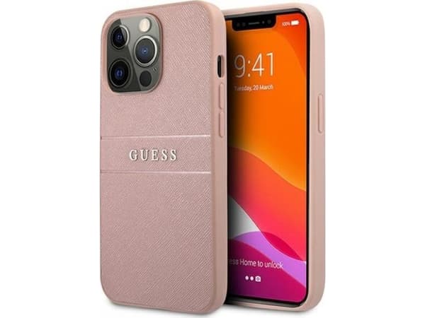 Guess Etui Guess GUHCP13XPSASBPI Apple iPhone 13 Pro Max różowy/pink hardcase Saffiano Stripe