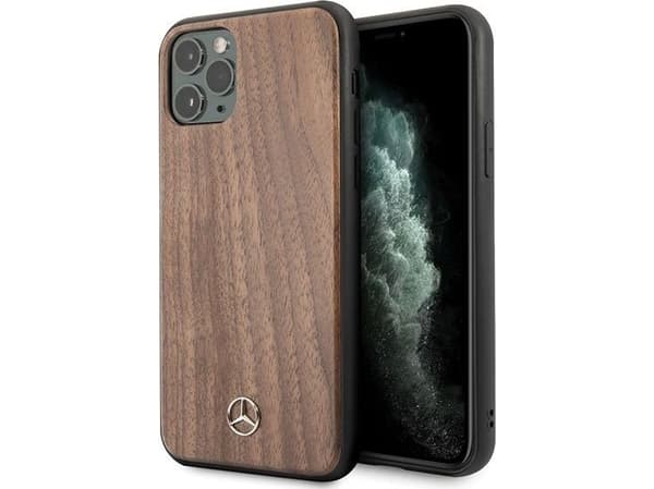 Mercedes MEHCN65VWOLB iPhone 11 Pro Max hardt deksel, rød/brun trelinje valnøtt