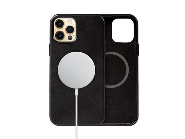 Crong Essential Cover Magnetic iPhone 12 Pro Max MagSafe lærveske (svart)