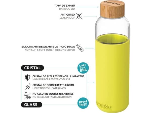 Quokka Flow - Lasinen vesipullo 660 ml (Neonvihreä)