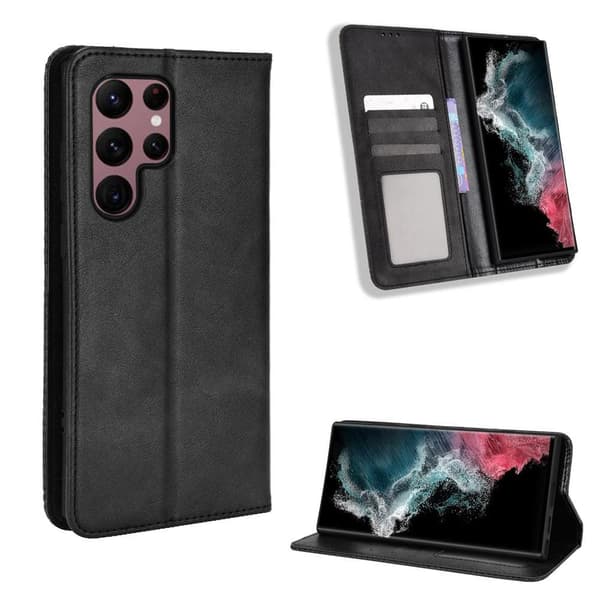 Samsung Galaxy S22 Ultra 5G Wallet Stand Flip Phone Case - Black