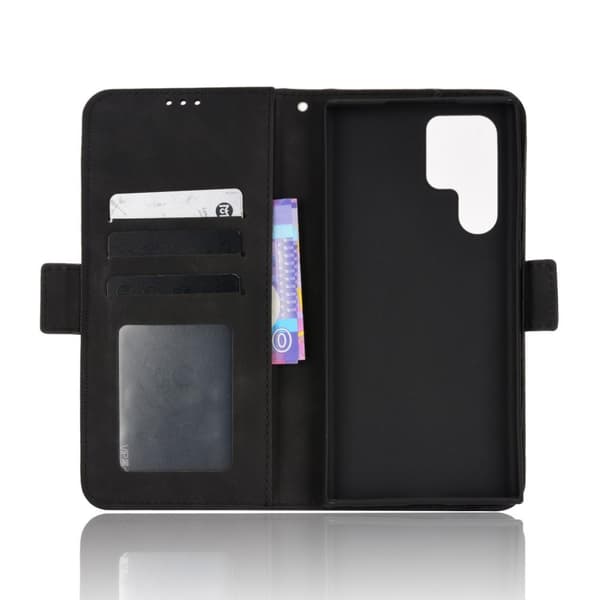 Samsung Galaxy S22 Ultra 5G Telefontegnebog Stativ Beskyttelsesetui - Sort