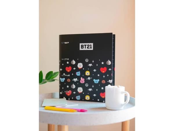Line Friends BT21 - Ringperm for oppbevaring av dokumenter med strikk (4 ringer)