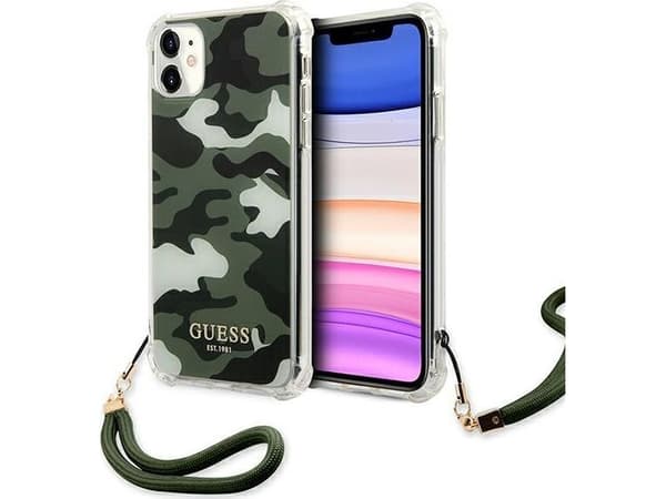 Guess telefono dėklas iPhone 11 GUHCN61KSARKA khaki hard telefono dėklas Camo Collection