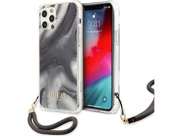 Originalt frontdeksel GUESS GUHCP12LKSMAGR for iPhone 12 PRO MAX Marble Wire Grå