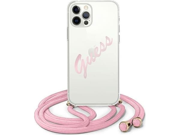 Guess Kotelo GUHCP12MCRTVSPI Apple iPhone 12/12 Pro vaaleanpunainen/vaaleanpunainen hardcase Script Vintage