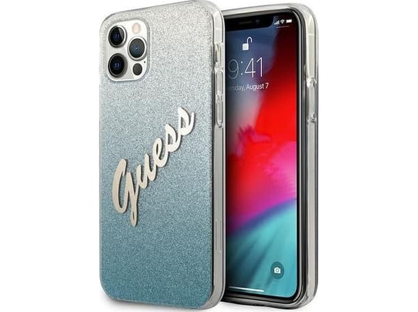 Guess Etui Guess GUHCP12MPCUGLSBL Apple iPhone 12/12 Pro niebieski/blue hardcase Glitter Gradient Script