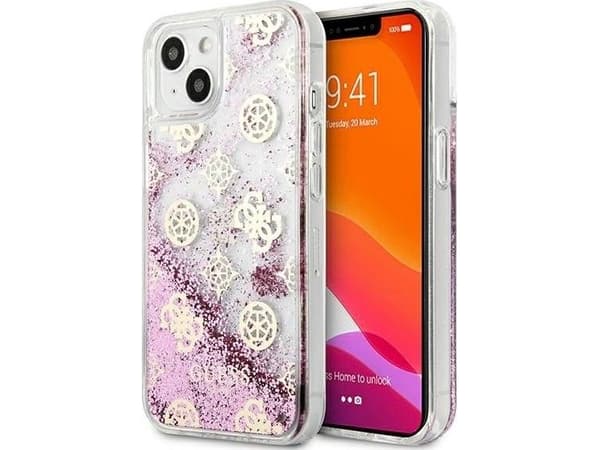 Gjett GUHCP13SLGPEPI iPhone 13 mini 5.4 rosa/rosa hardt deksel Peony Liquid Glitter