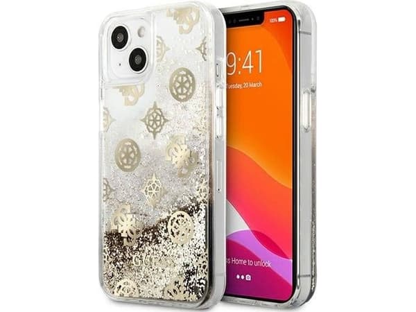 Gjett GUHCP13SLGPEGO iPhone 13 mini 5,4 tommer gull/gull hardt deksel Peony Liquid Glitter