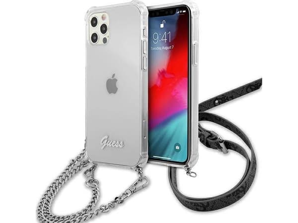 Guess GUHCP12LKC4GSSI iPhone 12 Pro Max 6.7 läpinäkyvä kova kotelo 4G hopea ketju