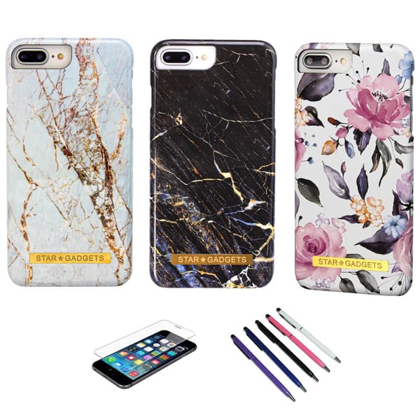 iPhone 6 Plus / 6S Plus - Kuori / Suoja Flowers / Marble White