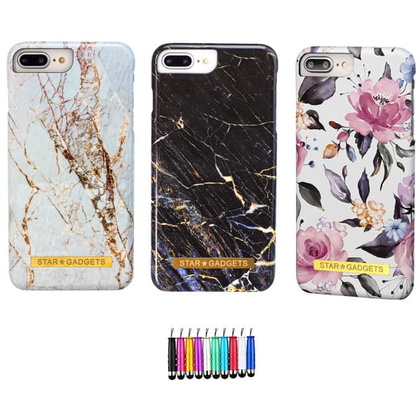 iPhone 6 Plus / 6S Plus - Skal / Skydd / Blommor / Marmor Black