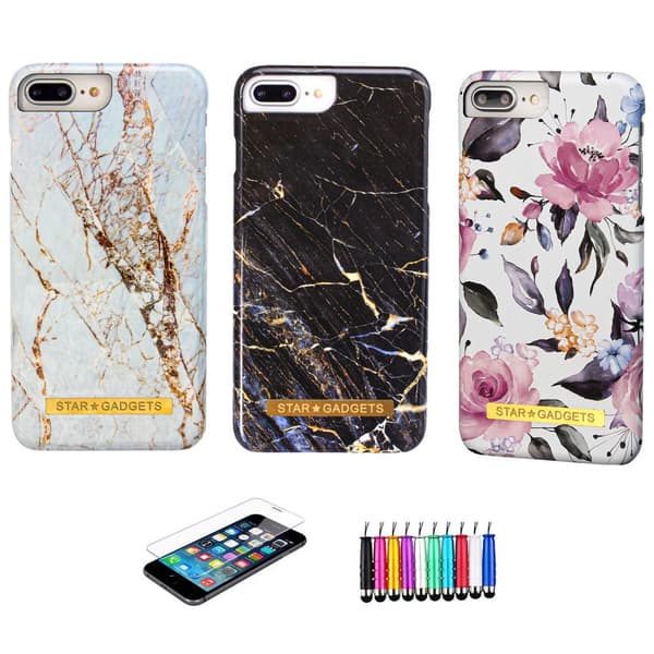 iPhone 6 Plus / 6S Plus - Kuori / Suoja Flowers / Marble White