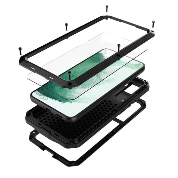 Samsung Galaxy S21 FE Silikonmetall Hybrid Deksel Herdet Glass Anti-støv