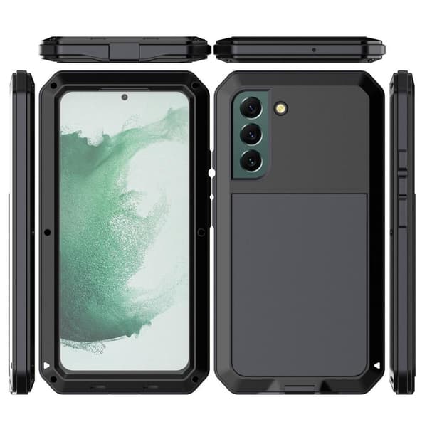 Samsung Galaxy S21 FE Silikonmetall Hybrid Deksel Herdet Glass Anti-støv