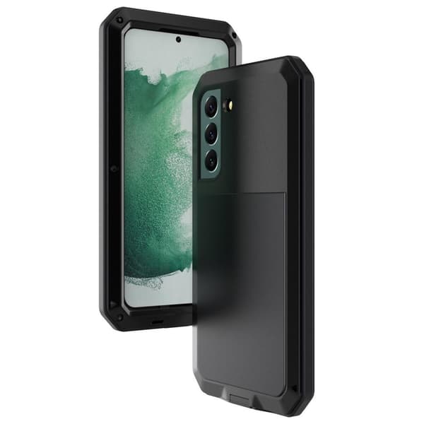 Samsung Galaxy S22 Silikone Metal Hybrid Telefonetui Hærdet Glas Anti-støv