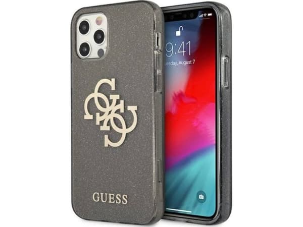 Guess GUHCP12LPCUGL4GBK iPhone 12 Pro Max 6.7 svart/svart hardt deksel Glitter 4G Big Logo