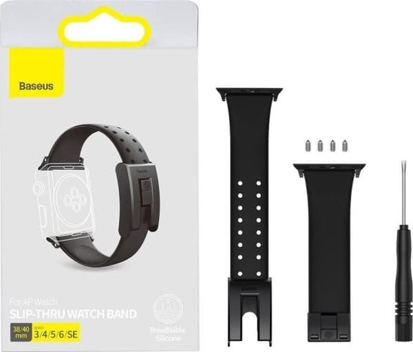 Baseus Baseus Baseus Slip-Thru hihna rannekoru Apple Watch 3/4/5/6/SE 38mm/40mm musta (LBWSE-01)