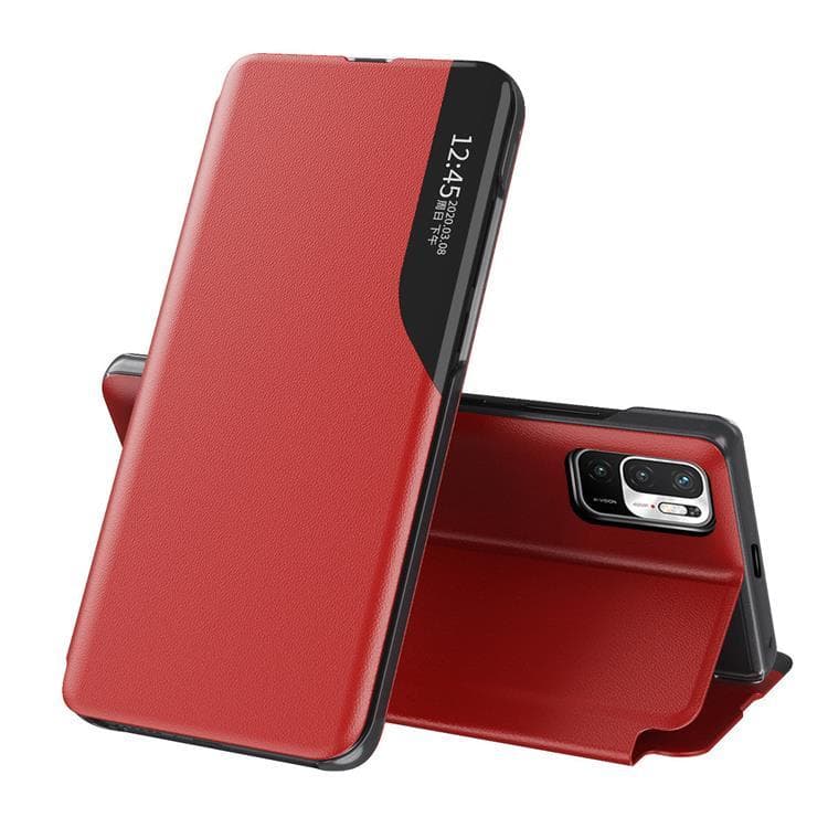 Eco Läder View Fodral Xiaomi Redmi Note 10 5G/Poco M3 Pro - Röd