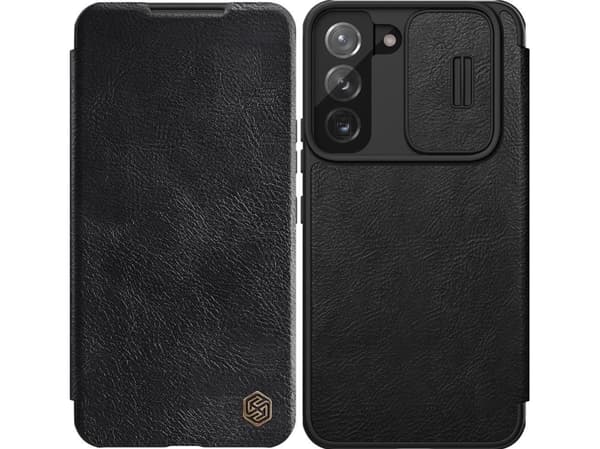 Nillkin Qin Nahka Pro Case tapauksessa Samsung Galaxy S22+ (S22 Plus) kamera kansi holsteri tapauksessa flip kansi musta