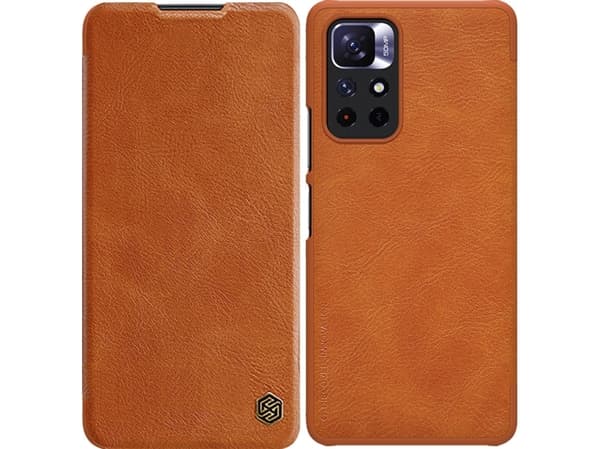 Nillkin Nillkin Qin Case Case för Xiaomi Poco M4 Pro 5G Camera Protector Holster Pouch Cover Flip Cover Brown