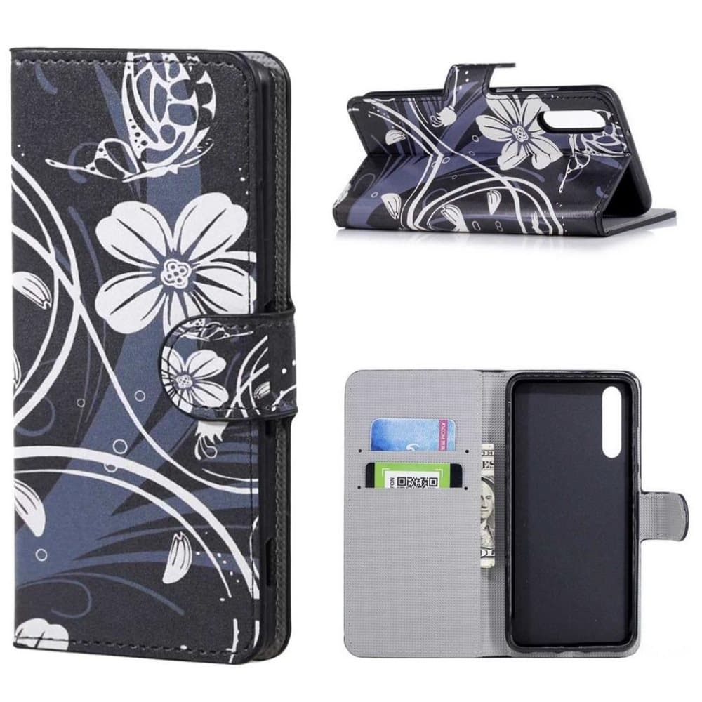 Plånboksfodral Samsung Galaxy A7 (2018) - Svart med Blommor
