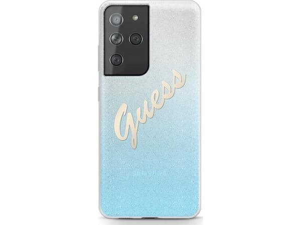 Guess Etui Guess GUHCS21LPCUGLSBL Samsung Galaxy S21 Ultra niebieski/blue hardcase Glitter Gradient Script