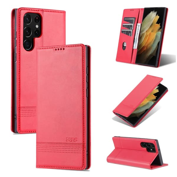 Samsung Galaxy S22 Ultra - Stilrent Praktiskt AZNS Plånboksfodral Röd Röd