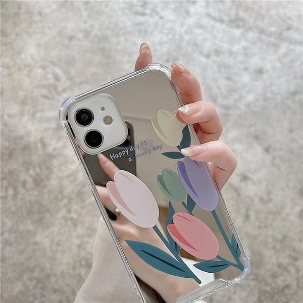iPhone 13, Pro & Max spejlglas med smukke blomster tulipaner