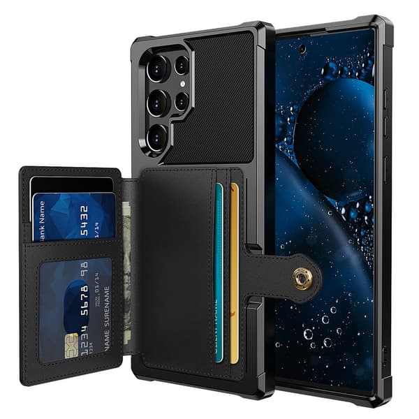 Samsung Galaxy S22 Ultra - Praktiskt Skal med Korthållare Svart