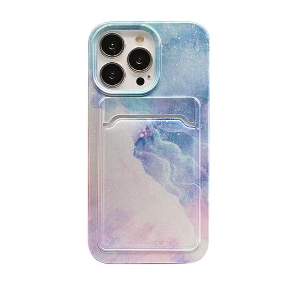 iPhone 13 Pro Max case with compartment for card wallet marble galaxy