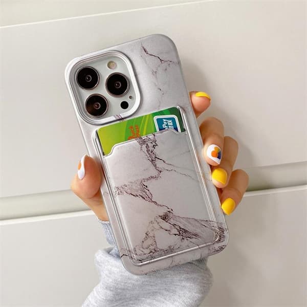 iPhone 13 Pro Max case with compartment for card wallet marble galaxy Grey marble
