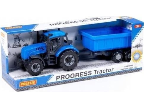 Polesie Polesie 91277 "Progress" tröghetstraktor med släp blå i låda