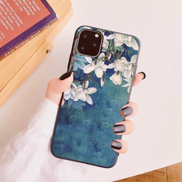 Samsung S22, Plus & Ultra shell sininen valkoinen kaunis kukkainen silikoni S22 Ultra