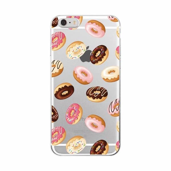 iPhone 13, Pro and Max transparent case with donuts with chocolate pink