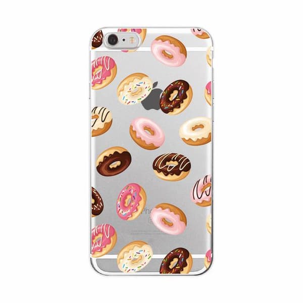 iPhone 13, Pro and Max transparent case with donuts with chocolate pink