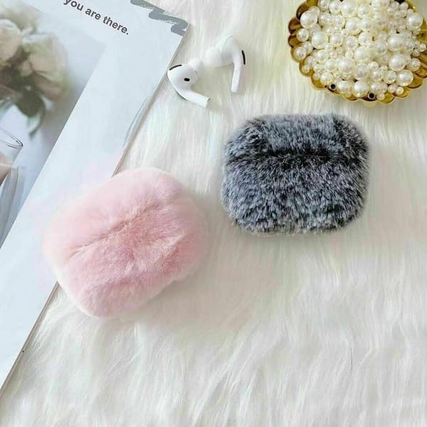 Fluffig Kanin skal till Apple Airpods 1/2 - Rosa