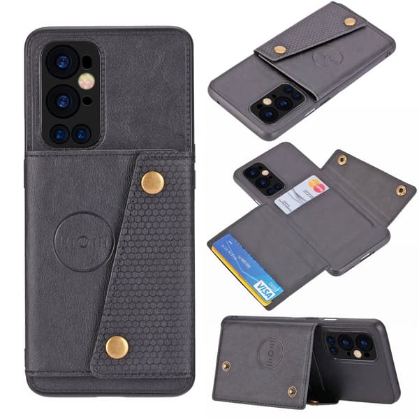 OnePlus 9 Pro - Praktiskt Stilsäkert Skal med Korthållare Svart
