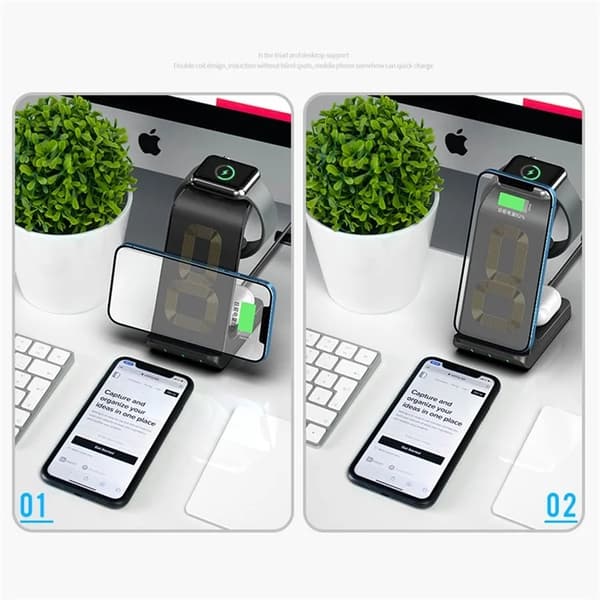 Tech-Protect 3-in-1 Trådlös laddare iPhone, Apple Watch, AirPods A8 - Svart