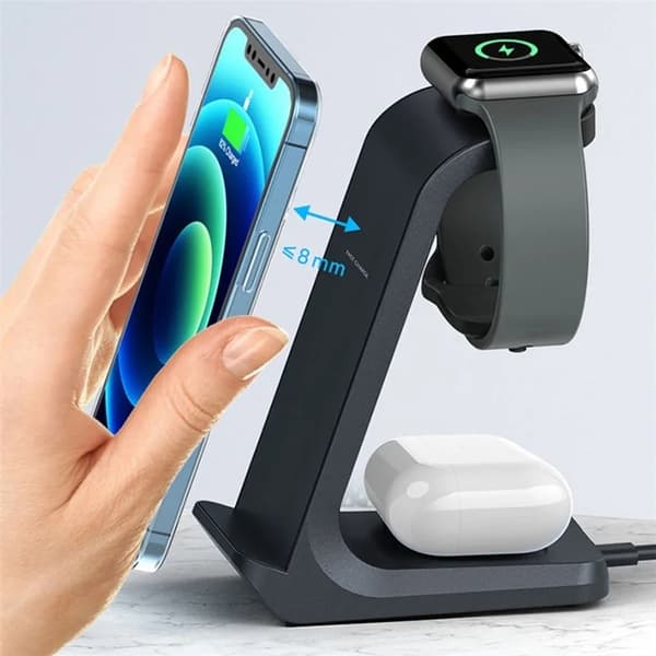 Tech-Protect 3-in-1 Trådlös laddare iPhone, Apple Watch, AirPods A8 - Svart